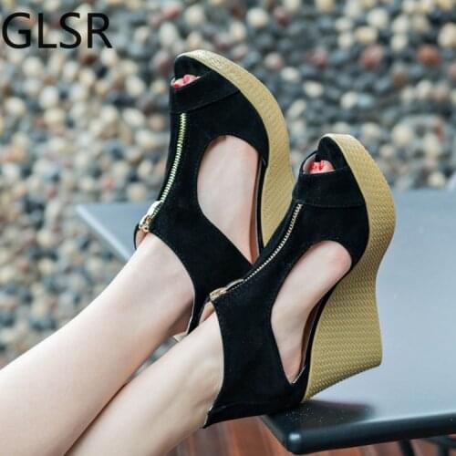 2021 hot Style Woman Summer Platform Wedges Sandals Women Vintage High Heels Open Toe Zippers Sandalias Zapatos Mujer a008
