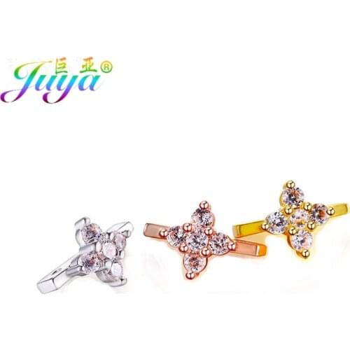 Juya Gold/Rose Gold Pave Zircon 2 Holes Flower Spacers Accessories For Women Natural Stone Pearls Bracelet Necklace DIY Making