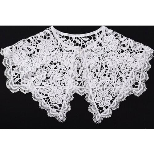 Women Ribbon Bow Fake Collar Hollow Out Lapel Shawl Embroidery Poncho Capelet Q1QA