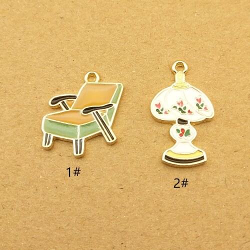 10pcs sofa chair and lamp enamel charm for jewelry making cute earring pendant bracelet necklace charms diy charm