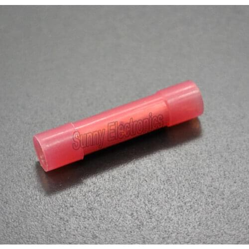 100) Car Audio Wire Butt Connectors Red NYLON 22-18 Ga AWG Gauge Terminals FREE SHIP Crimp