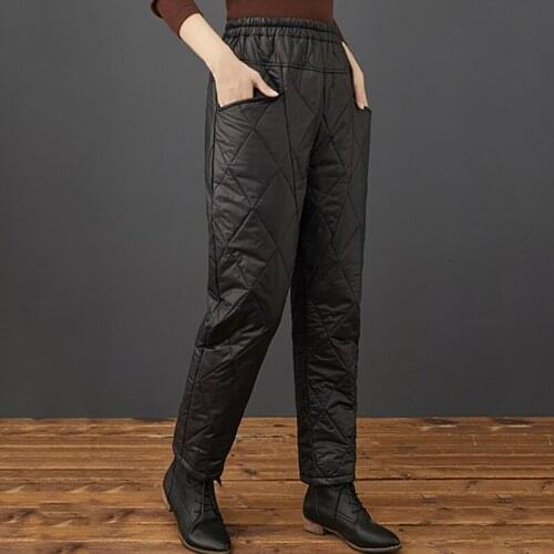 2020 Autumn Winter New Warm Down Cotton Pants Plus size Women Pants Loose High waist Diamond Casual Cotton Pants Womens Trousers