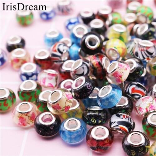 10 Pcs/Lot Big Hole Mixed Color 14*8MM Spacer Beads Charms Plastic Resin Material For DIY Jewelry Making Fit Pandora Bracelet