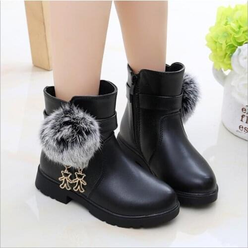 Black Girls Fashion Boots Winter Autumn New Little Princess Single Boots British Style Fashion Children Pockets Short Boots Larg