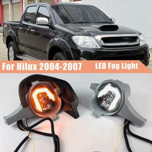 For Toyota Hilux 2004-2007 LED Front Bumper Fog Lights Driving Lamp with Dynamic Turn Signal DRL Daytime Running Light