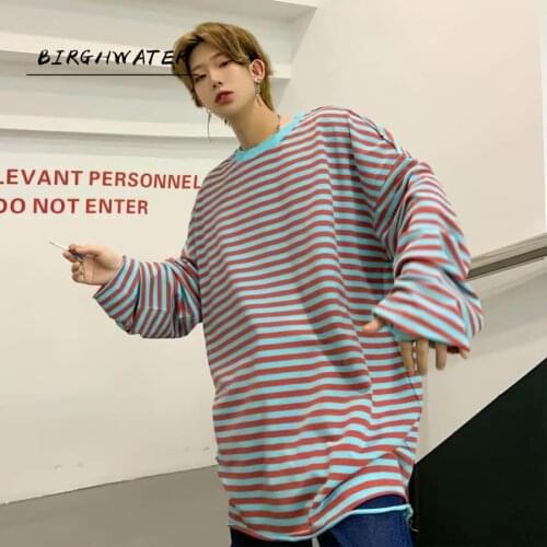 Harajuku Unisex T-shirt Men Stripe Tops Loose Long Sleeve TShirt Women Streetwear Pull Femme Jersey