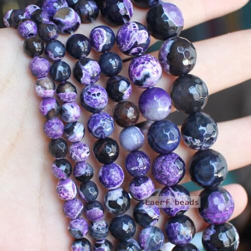 Faceted Purple Black Fire Agate 6-12mm Round Loose Beads 14inch ,Wholesale For DIY Jewellery Free Shipping