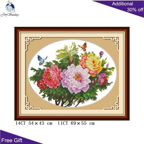 Joy Sunday Peony Embroidery H223 14CT 11CT Stamped and Counted Home Decor Fragrance Filling The Courtyard Cross Stitch Kits