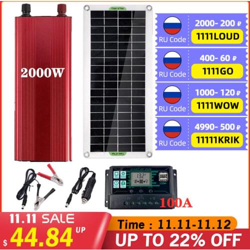 2000W Solar Panel Controller Solar Power System Solar Panel 30W 10A/30A/60A/100A Charge Controller Solar Inverter Kit