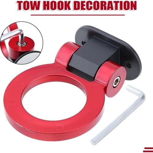 1pc Red ABS Plastic Car Auto Ring Track Decoration Racing Style Red Tow Hook Look Only For Decoration Double-Sided Tape Moulding