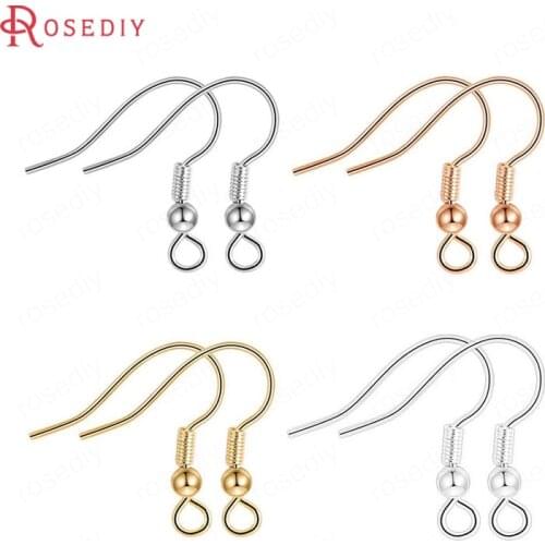 12PCS 15x18MM 24K Gold Color Platinum Color Plated Brass Earring Hook with Beads and Spring High Quality Diy Jewelry Accessories