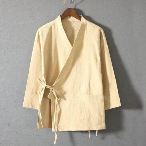 Men Linen Shirts Long Sleeve Chinese Style Mandarin Collar Traditional Kung Fu Clothes Casual Tangsuit Plus Size Hanfu Men 30309