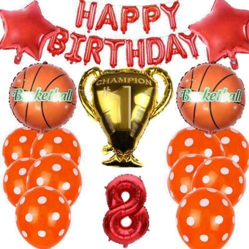 32pcs/set Basketball Theme Foil Balloons Set 1-9 Years Old 16inch Red Number Birthday Baby Shower Party Decoration Suit