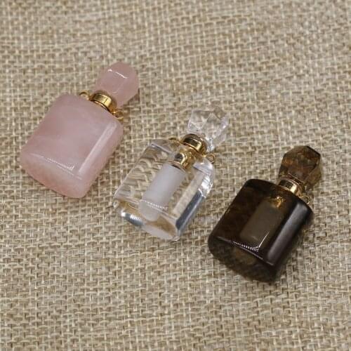 Natural Stone Perfume Bottle Pendant Cylindrical Semi-Precious For Jewelry Making DIY Women Necklace Accessory