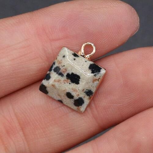 Natural stone pendant square type Damation jaspers plated edge pendant necklace for DIY jewelry best birthday gift size 12x16mm