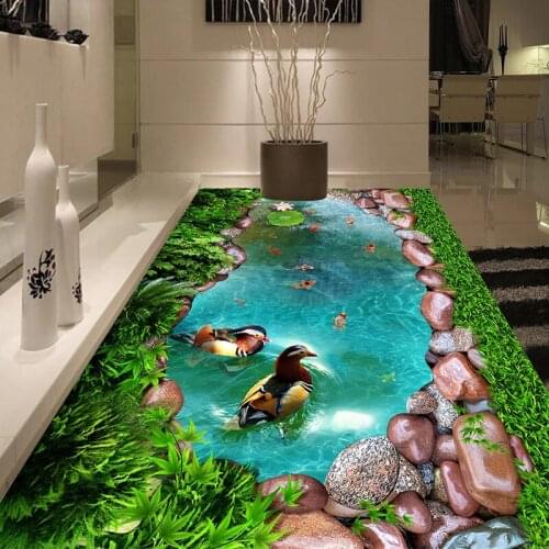 Custom 3D Floor Sticker Mural Green Plants Cobblestone Living Room Bathroom PVC Waterproof Floor Wallpaper Wall Painting Decor