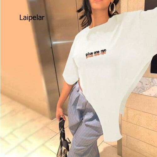 Letter printed cut out casual oversized t shirts streetwear female short sleeve crop top fashion