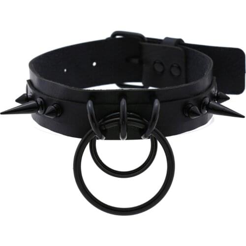 Sexy new multi-layer leather black spiked stud double loop neck chain PROM party cool collar choker