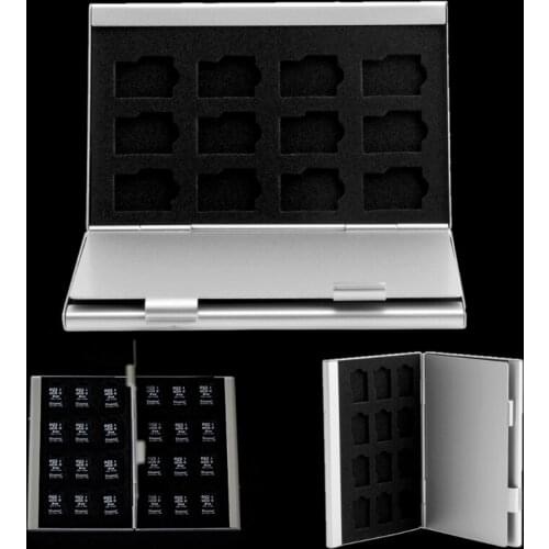Silver Aluminum Memory Card Storage Case Box Holder For 24 TF Micro SD Cards