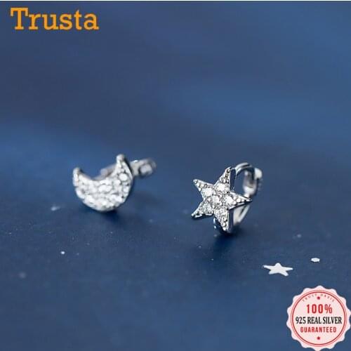 Trusta Genuine 925 Sterling Silver Hoop Moon Star Ear Cuff Clip Earrings For Women Fashion Silver 925 Earings Jewelry Gift DA254