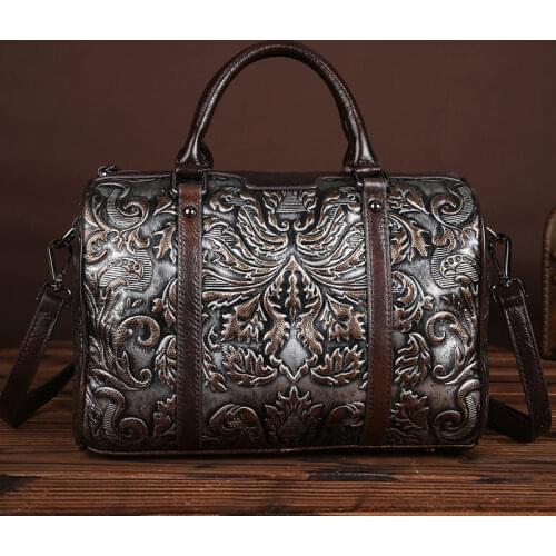 Genuine Leather Women Tote Handbag Crossbody Top Handle Bags Embossed Female Natural Skin Ladies Shoulder Messenger Bag