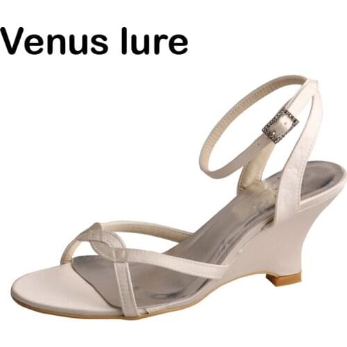Custom Handmade Women Peep Toe Wedge Heel White Shoes Wedding Sandals Ankle Strap