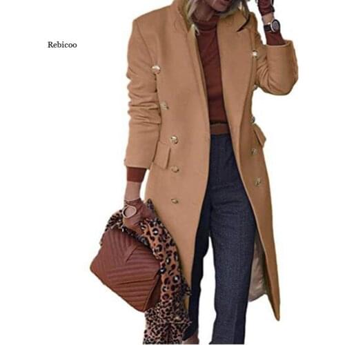 4Xl Women Jackets Lapel Wool Coats Solid Double Breasted Ladies Knee Length Blends Women Coat Plus Size Autumn Winter New