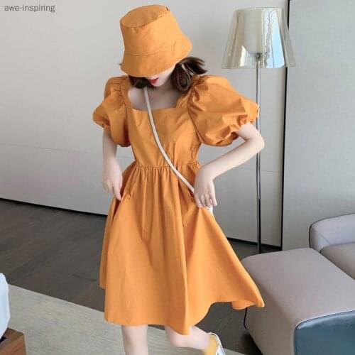 2021 Summer New Loose Dress Fresh Sweet Loose Cute Purple Fashion Puff Sleeve Fashion Large Size Princess Dress Square Collar