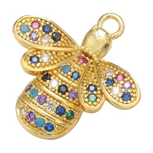ZHUKOU 17x17mm Brass Crystal Bee Small Charms for Women Necklace earrings bracelet Jewelry Accessories Findings Model: VD460