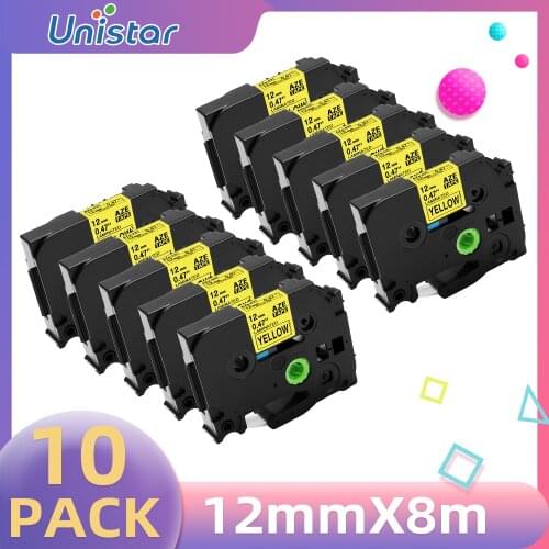10 PACK tze-631 Compatible for Brother Label Printer H110 Black on Yellow Set 12mmx8m Tapes for Brother Label Tape Refill tze231