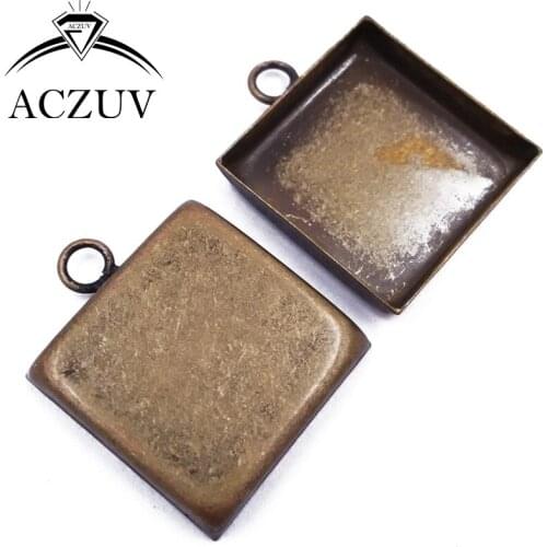 100pcs Antique Bronze 16mm 18mm 20mm 25mm Square Bezel Pendant Blank Tray Cabochon Base Settings Jewelry Findings SPB003
