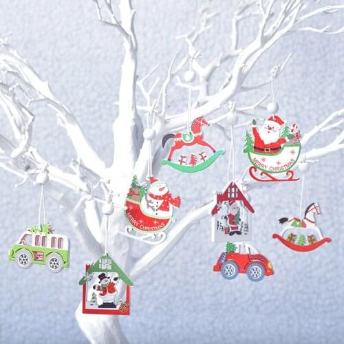 12pcs Christmas Car Wooden Pendants Xmas Tree Hanging Ornaments Christmas Decorations for Home Kids Gift Noel Navidad Decor