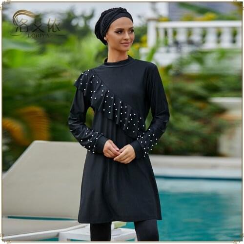 2021 Long Sleeve muslim swimsuit plus size swimwear women muslim swimwear Nylon Burkini Swimming maillot de bain femme musulmane