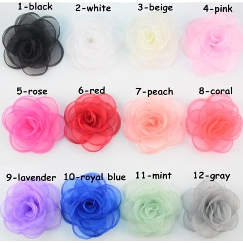 30 pcs /lot 9cm singed tulle chiffon flower artificial fabric camellia flower hair accessories