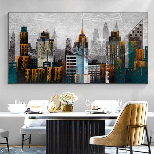 Abstract City Night Scene Canvas Painting Architectural Landscape Poster and Prints Wall Art Picture for Living Room Home Decor