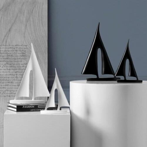 Abstract White Black Sailing Boat Model Ships Micro Landscape Sailing Fishing Boats Garden Miniature Ship Figurines Decoration