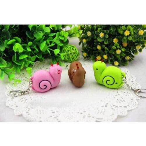 FREE SHIPPING BY DHL 200pcs/lot Plastic LED 3D Lovely Snail Shaped Keychains with Sound Novelty Toy Keyrings for Kids