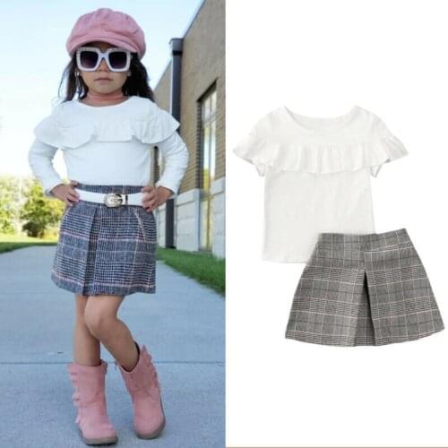 1-5 Years Toddler Baby Girl Clothes Set Short Sleeve Blouse Top And Plaid Shorts Skirts Girls Clothes Kids Spring Autumn Clothes