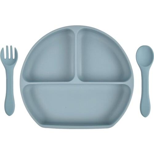 Suction Baby Plate+Spoon+Fork Tray Baby Bowl Set Baby Feeding Bowl Set Dinnerware Set Waterproof Silicone Dishes Training Plate