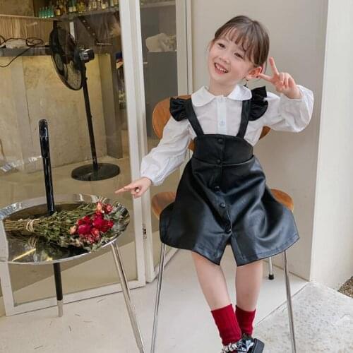 2021 Korea style girls 2 pcs set shirt+dress autumn cotton kids suit 2-7 years WU963