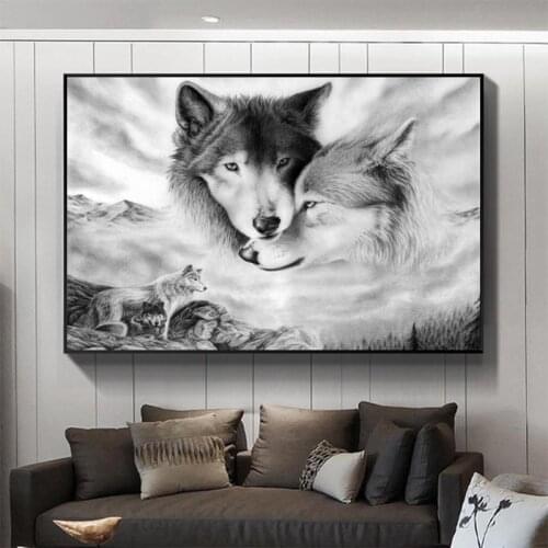 Wolf Paintings on Canvas Animal Print Hanging Pictures for Home Living Room Bedroom Wall Decor Poster and Print