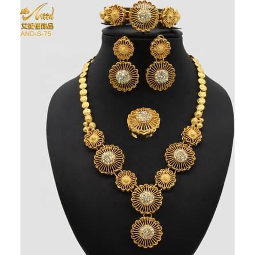 ANIID Dubai Jewelery Set Earrings For Women Bridal Wedding Jewelry Gold Necklace Bracelet Ring African Luxury 24k Alloy Nigerian