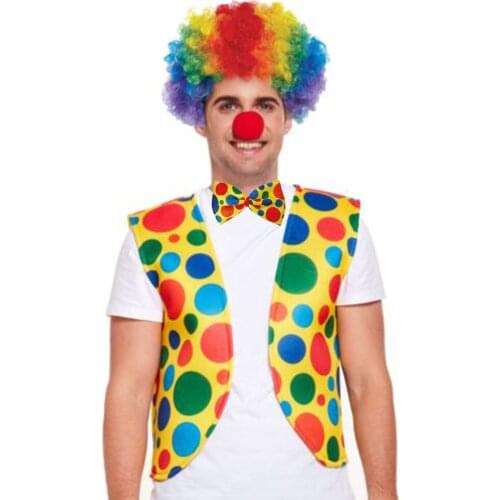 10 Pack Men Boy Clown Costume Circus Clown Nose Wig Bow Tie and Vest - 4 Pc Clown Dress Up Accessories Halloween Party Cosplay