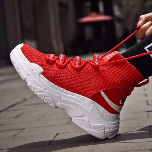 2021 Big Size 47 Red Shark Sneakers Unisex High Top Breathable Flat Platform Shoes Women Casual Socks Shoes Men Chunky Sneakers