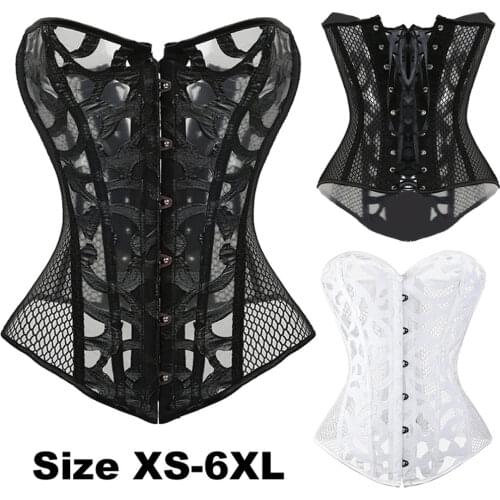 Lace Corset Plus Size XS-6XL Bustier Mesh Corselet Summer Underwear Clothing Black White Lingerie G-string Slimming Party Outfit