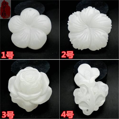 Natural White Jade Flower Pendant Fashion Lovers Necklace Jewelry Gifts Meditation Relax Healing Women Man Gift Free Rope