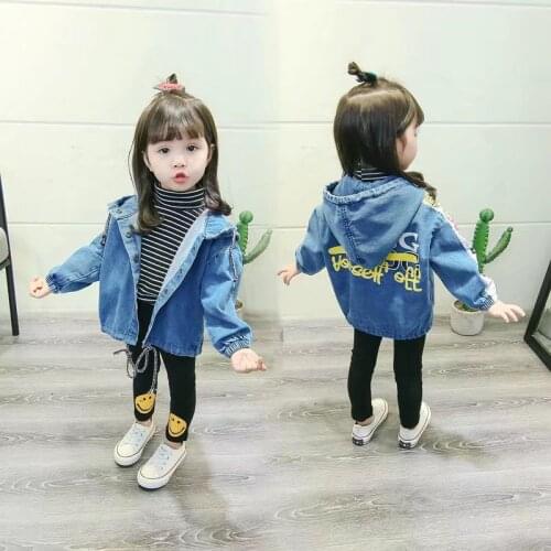 Children Autumn Winter Kids Denim Jackets for Girls Boy Letter Teenage Hooded Coats Fashion Child Kids Outwear Jean 2021 1-6T