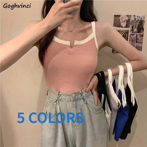 Camis Women Trendy All-match Basic Knit Patchwork Crop Top Female Kawaii Elegant Sleeveless Slim Summer Popular Korean Style