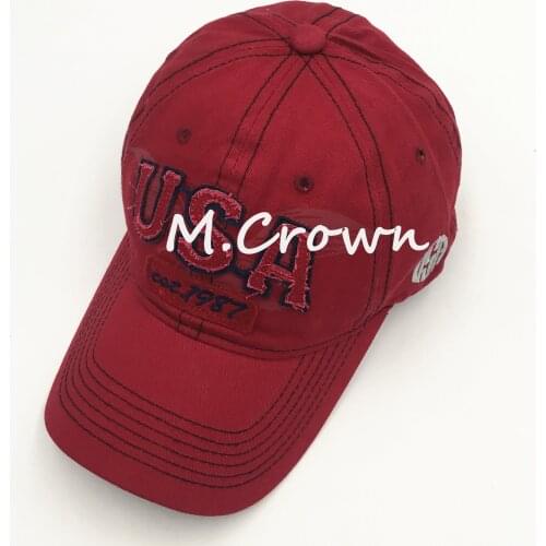 Mens 100% Cotton Washed Hat with Print and Applique Embroidery in contrast colour stitching