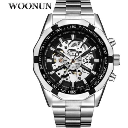 Hot Sale Men Mechanical Watches Stainless Steel Automatic Mechanical Wristwatches Men Skeleton Watches Clock Relogio Masculino